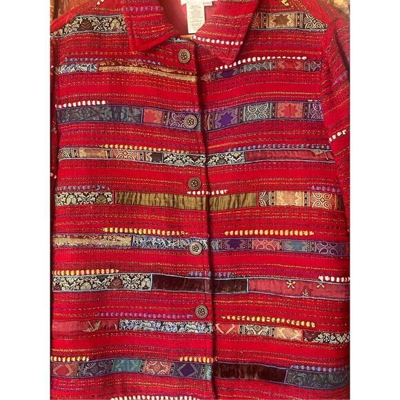 Coldwater Creek Art To Wear Red Lined Patchwork Tapestry Jacket - Picture 2 of 5